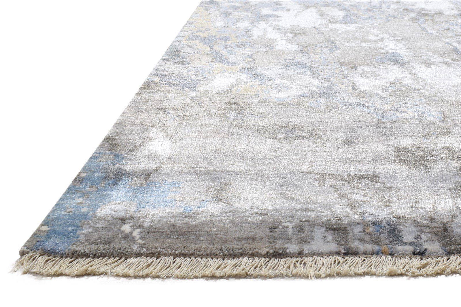 Hand Knotted Dark Grey Silk Rug 8' X 10' Modern Indian Abstract Large Carpet   7864319017109
