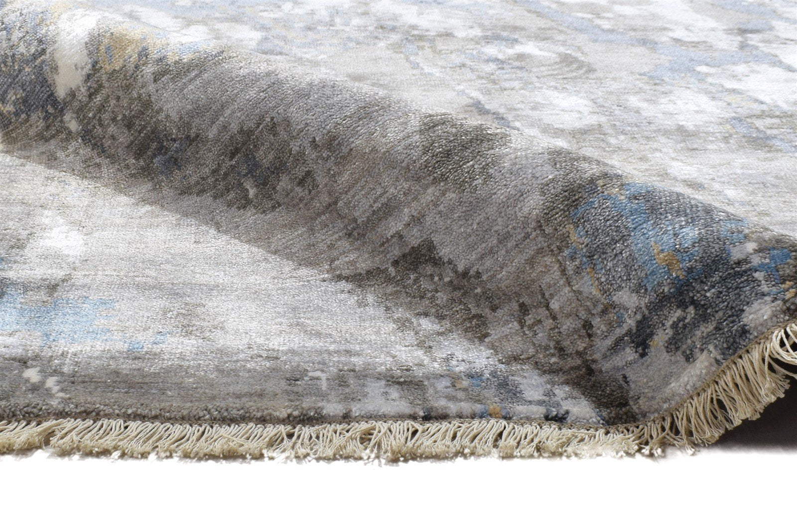 Hand Knotted Dark Grey Silk Rug 8' X 10' Modern Indian Abstract Large Carpet   7864319017109