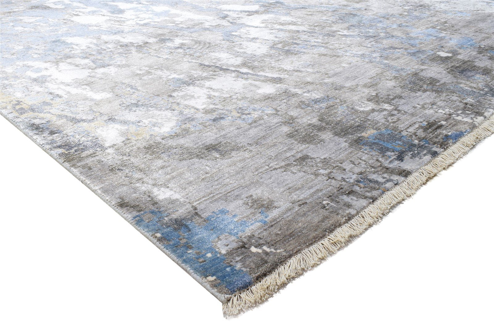 Hand Knotted Dark Grey Silk Rug 8' X 10' Modern Indian Abstract Large Carpet   7864319017109