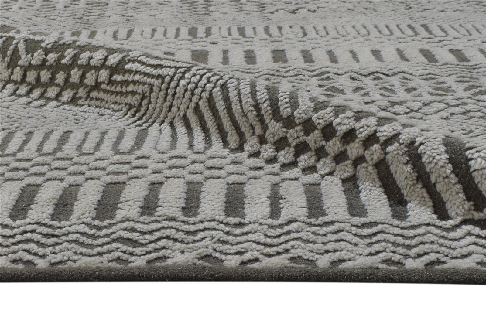 Hand Knotted Dark Grey Wool Rug 8X10 Modern Scandinavian Grass Trellis Large   7864401723541