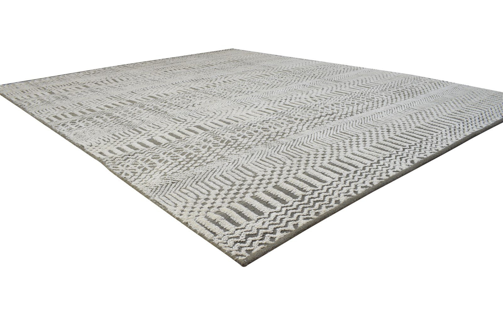 Hand Knotted Dark Grey Wool Rug 8X10 Modern Scandinavian Grass Trellis Large   7864401723541