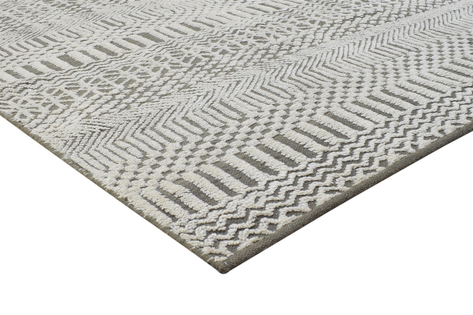 Hand Knotted Dark Grey Wool Rug 8X10 Modern Scandinavian Grass Trellis Large   7864401723541
