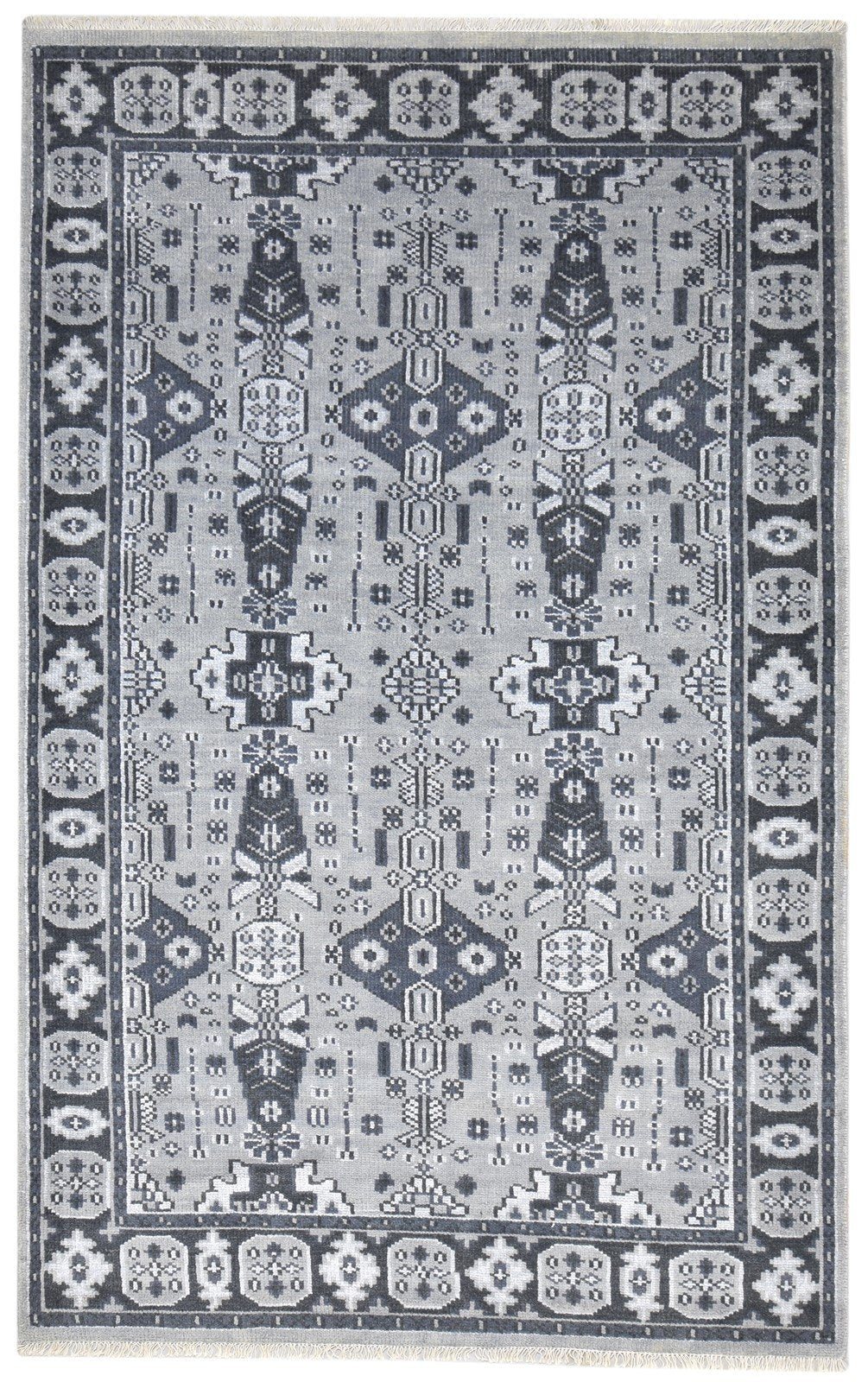 Hand Knotted Dark Grey Wool / Silk Rug 5X8 Persian Kazak Oriental Room Size   7864799821973