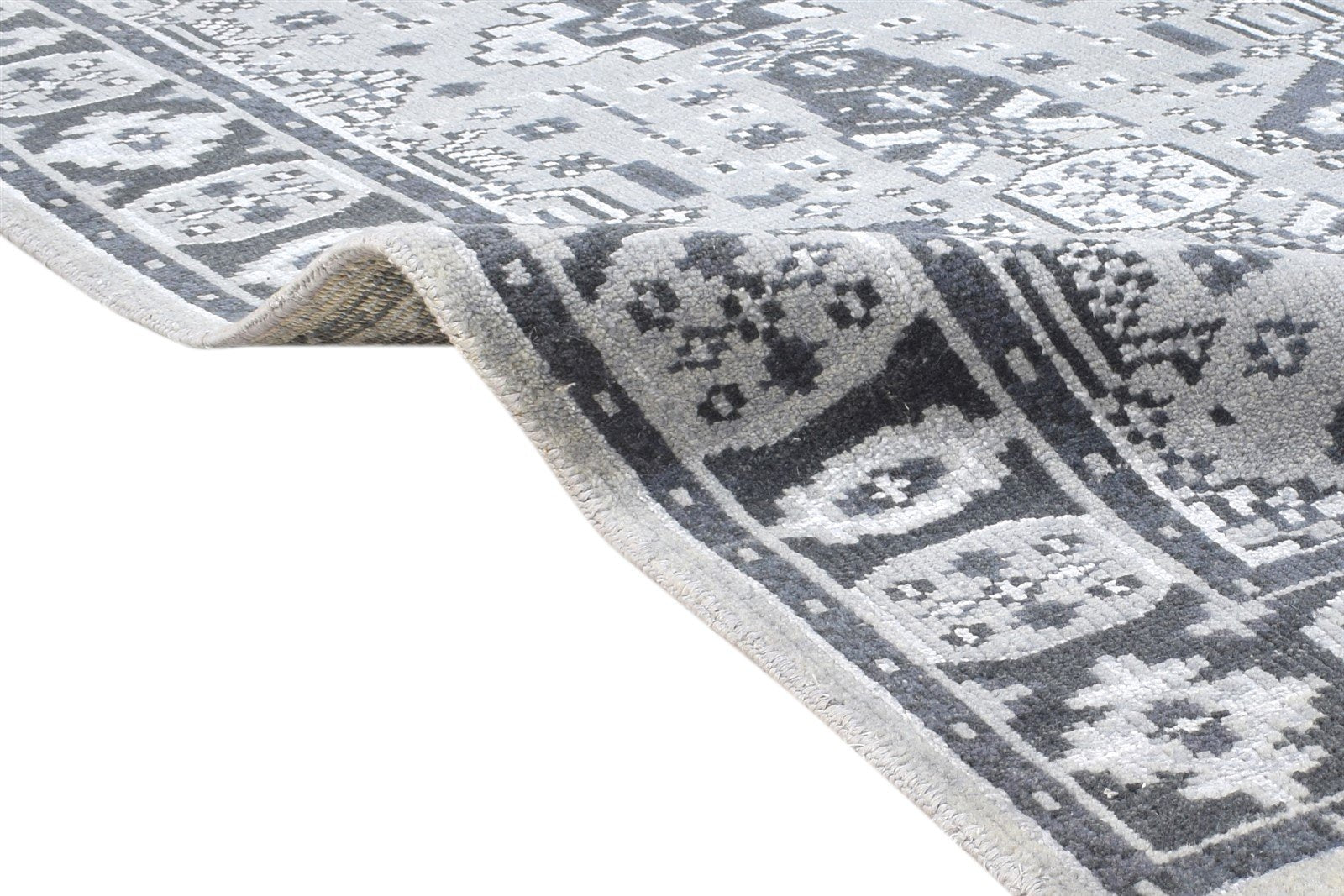 Hand Knotted Dark Grey Wool / Silk Rug 5X8 Persian Kazak Oriental Room Size   7864799821973