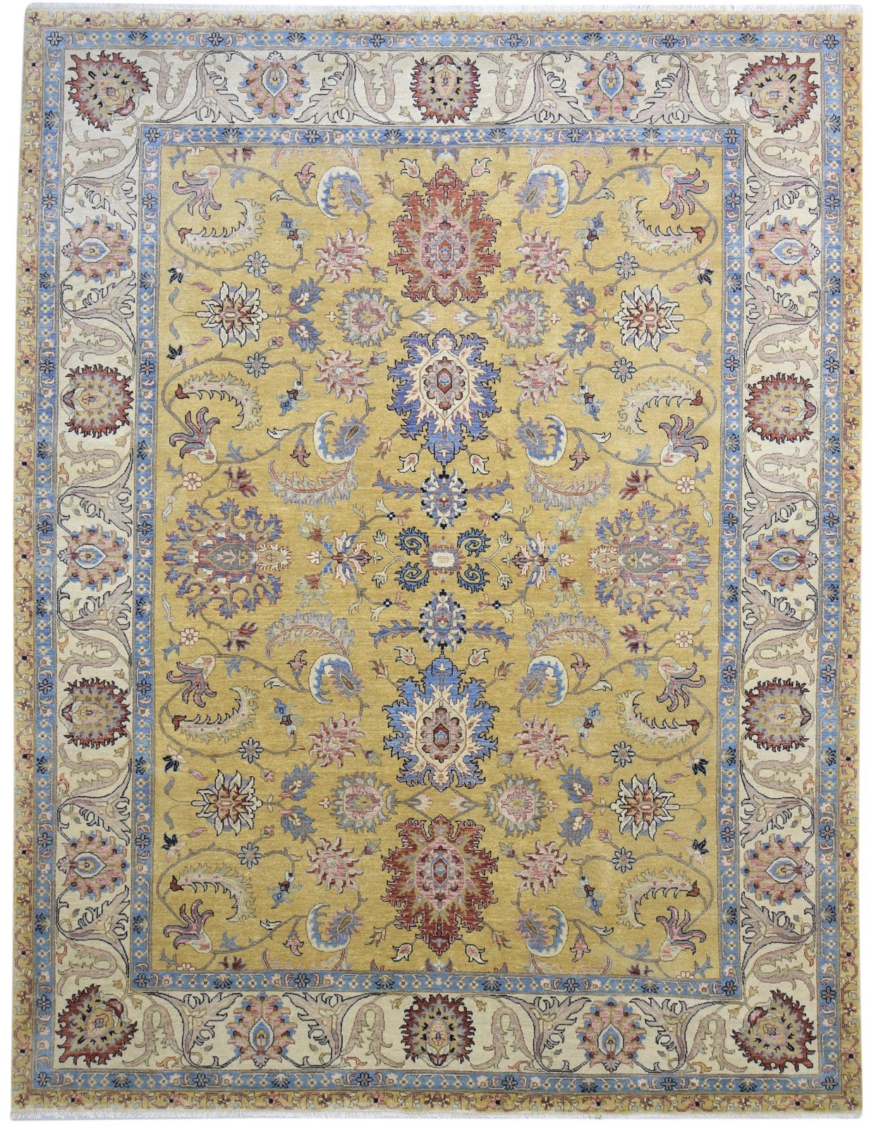 Hand Knotted Gold Wool Rug 9' X 12' Persian Kashan Oriental Extra Large Carpet   7864315904149