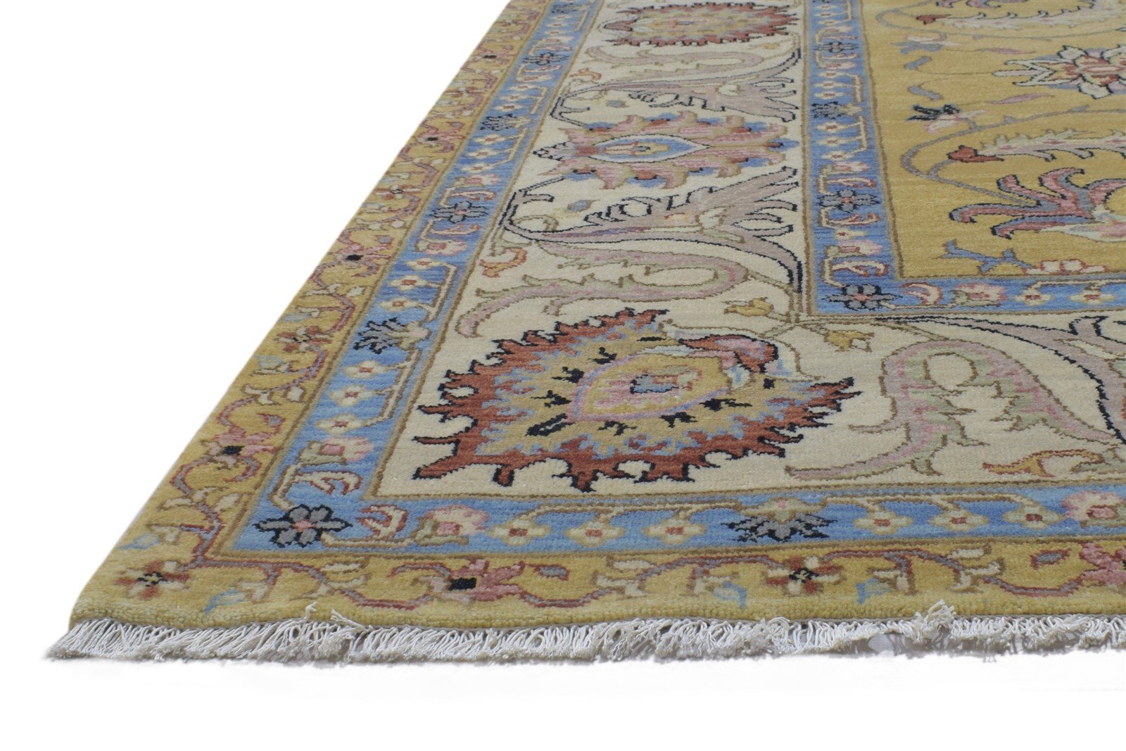Hand Knotted Gold Wool Rug 9' X 12' Persian Kashan Oriental Extra Large Carpet   7864315904149