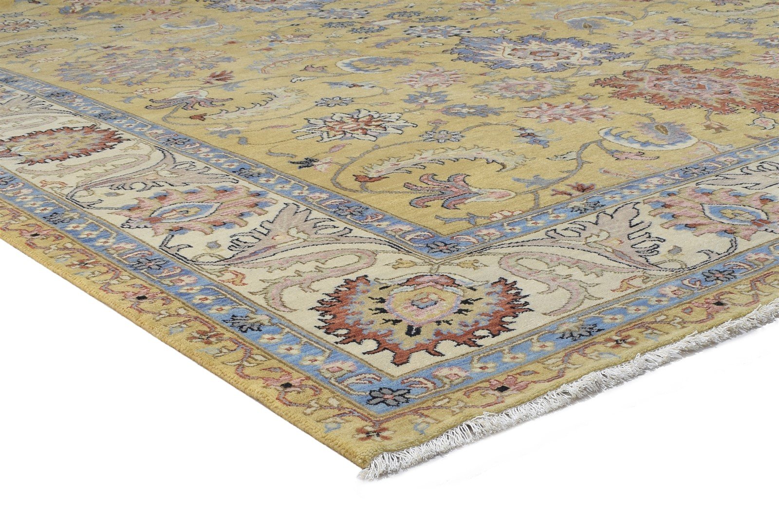 Hand Knotted Gold Wool Rug 9' X 12' Persian Kashan Oriental Extra Large Carpet   7864315904149