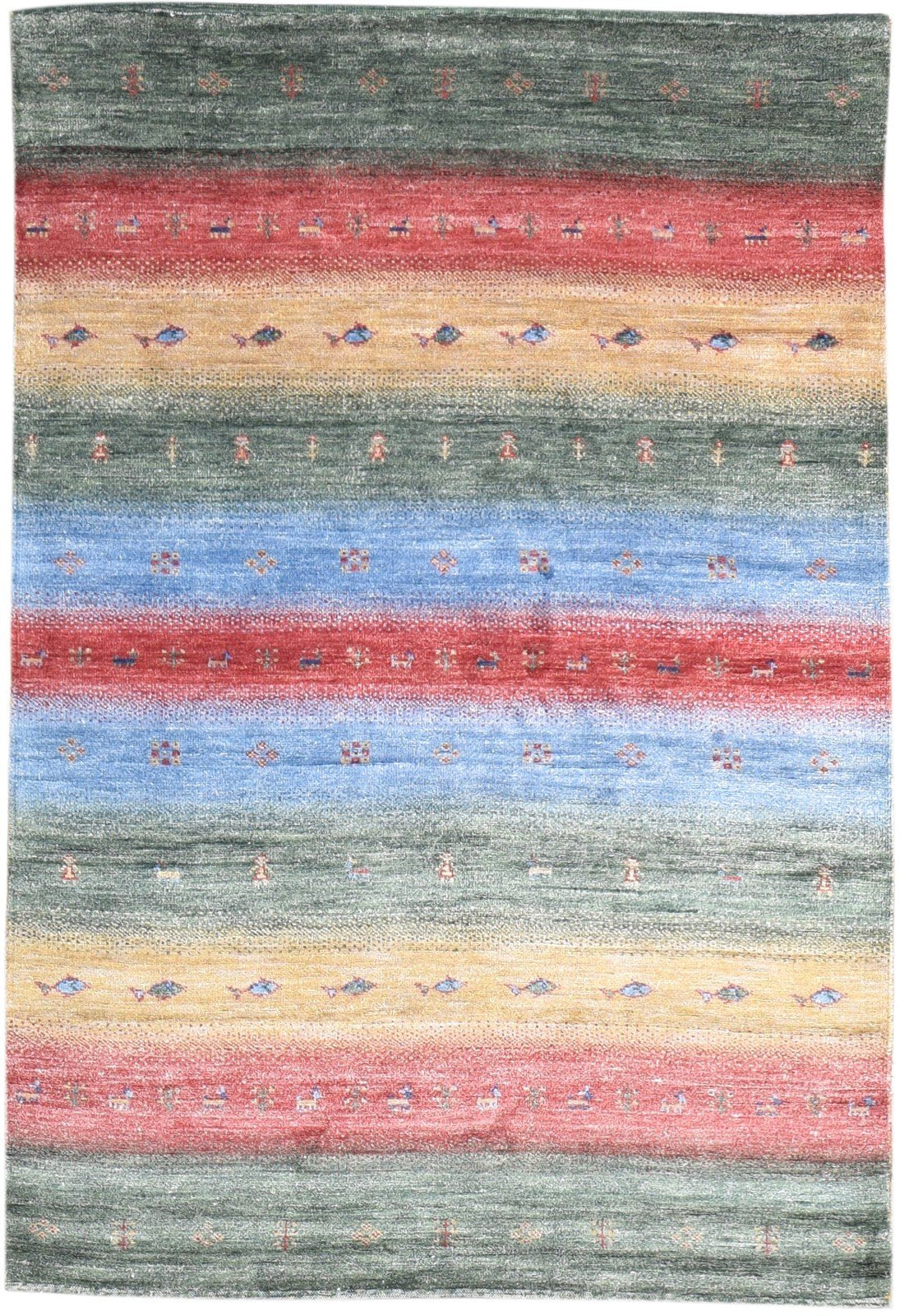 Hand Knotted Green Rayon From Bamboo Rug 4X6 Tribal Gabbeh Modern Room Size   7865129336981