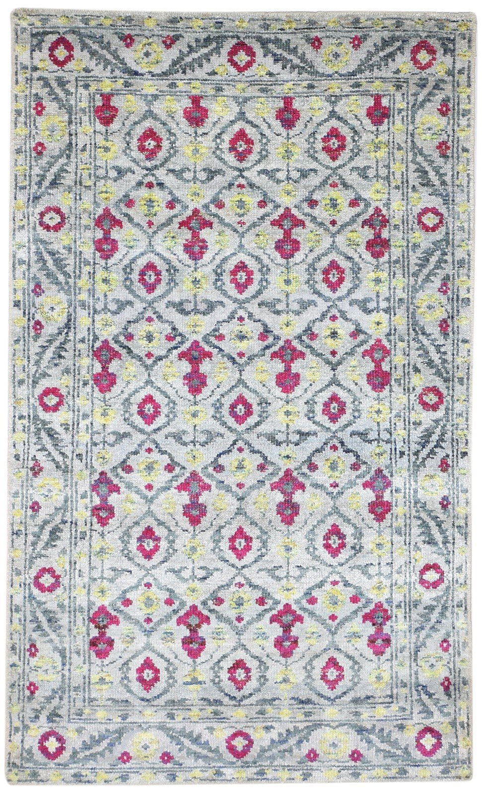 Hand Knotted Green Silk Rug 5' X 8' Modern Bohemian Oriental Room Size Carpet   7864098422933