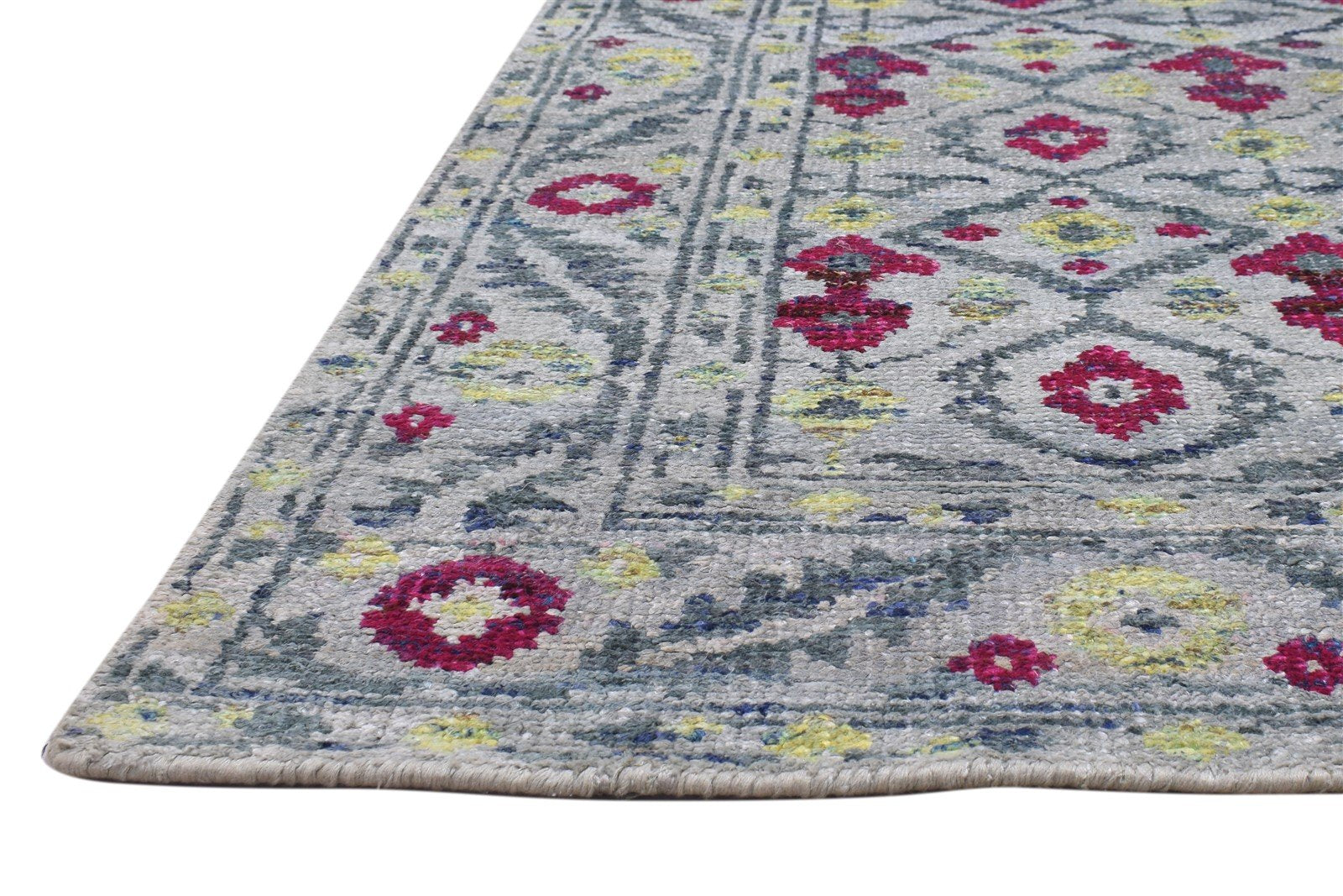 Hand Knotted Green Silk Rug 5' X 8' Modern Bohemian Oriental Room Size Carpet   7864098422933