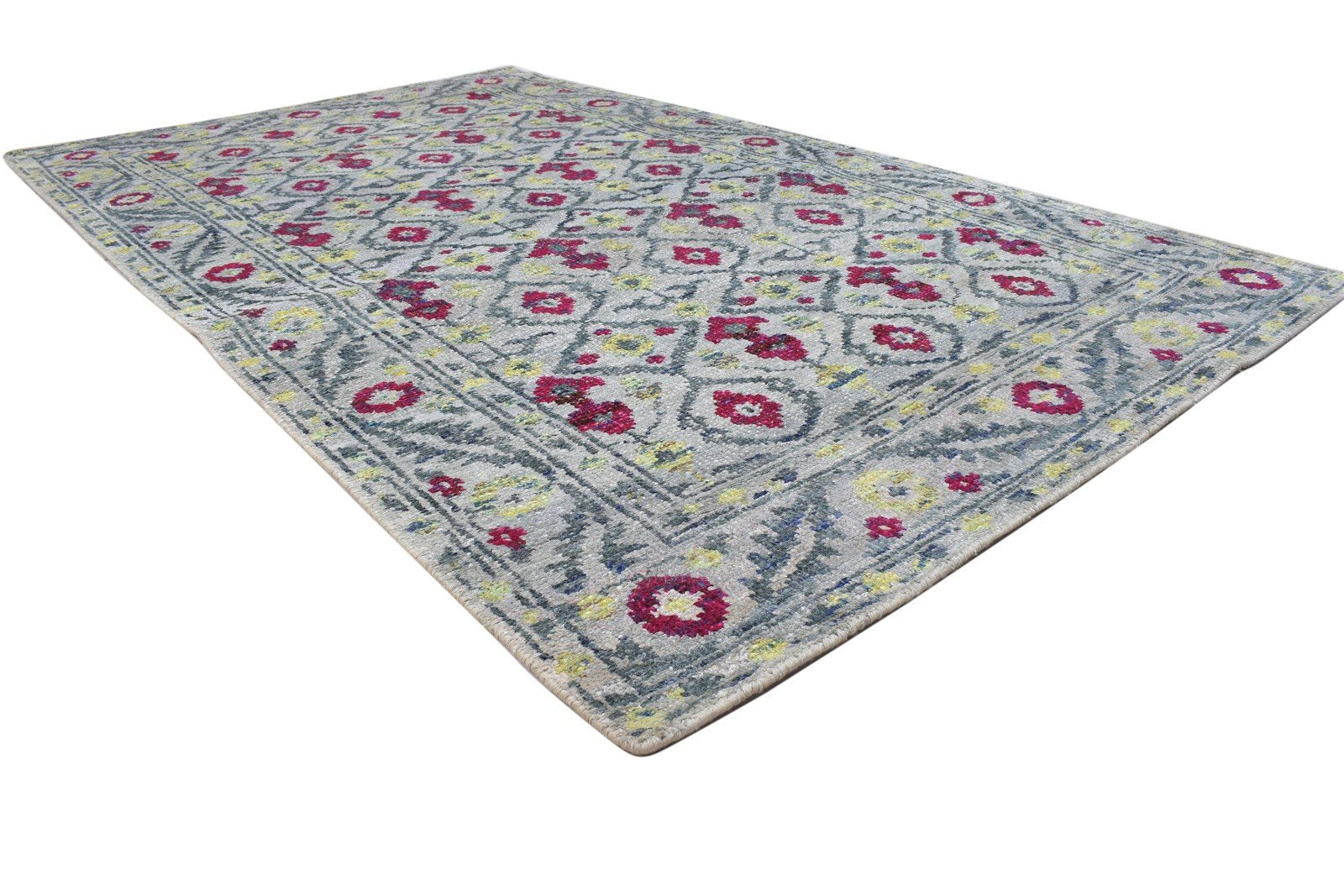 Shoshanna Hand Knotted Green Silk Rug 5' X 8' Modern Bohemian Oriental   7864098422933