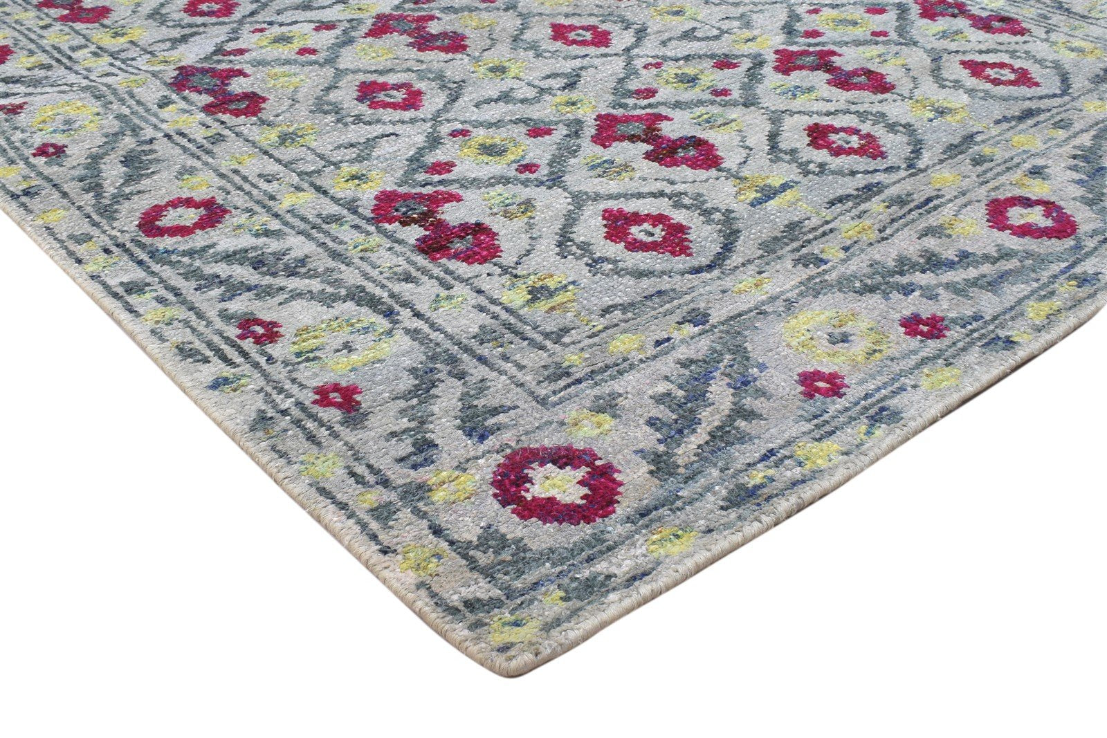 Shoshanna Hand Knotted Green Silk Rug 5' X 8' Modern Bohemian Oriental   7864098422933