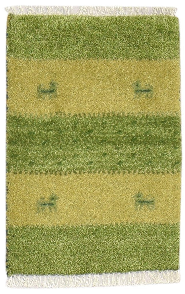 Hand Knotted Green Wool Rug 1' X 2' Persian Gabbeh Southwestern Small Carpet   7864203870357