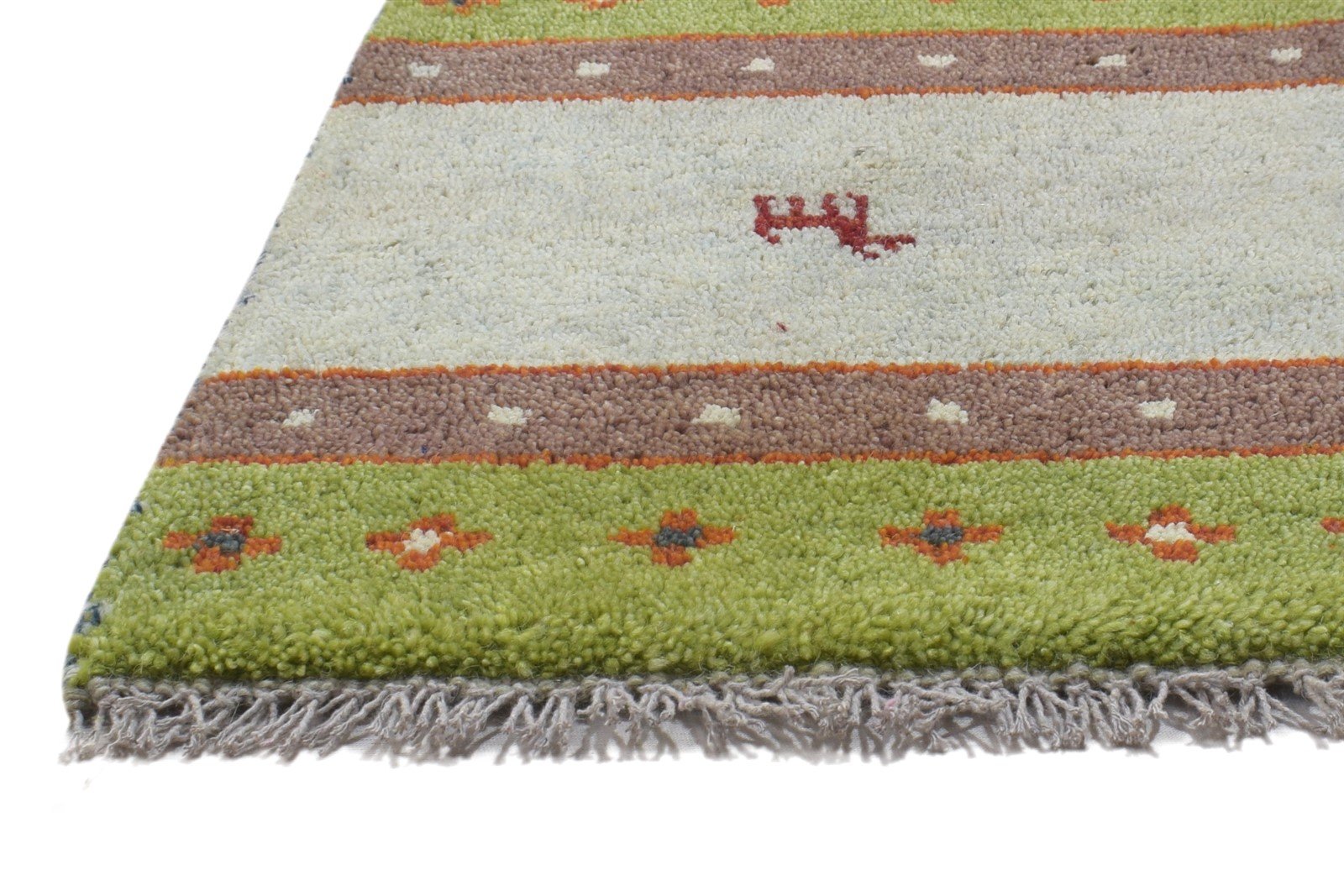 Hand Knotted Green Wool Rug 1' X 2' Persian Gabbeh Southwestern Small Carpet   7864211964053