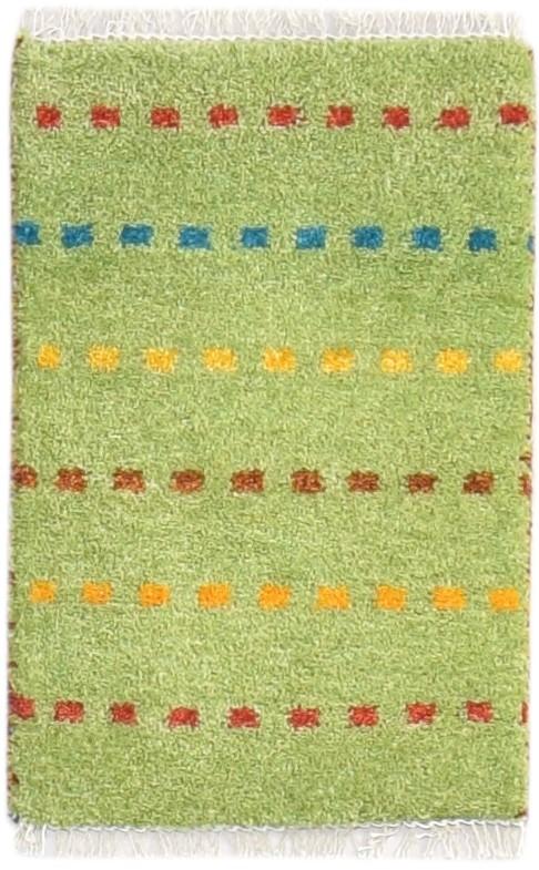 Hand Knotted Green Wool Rug 1' X 2' Southwestern Gabbeh Striped Small Carpet   7865084936341