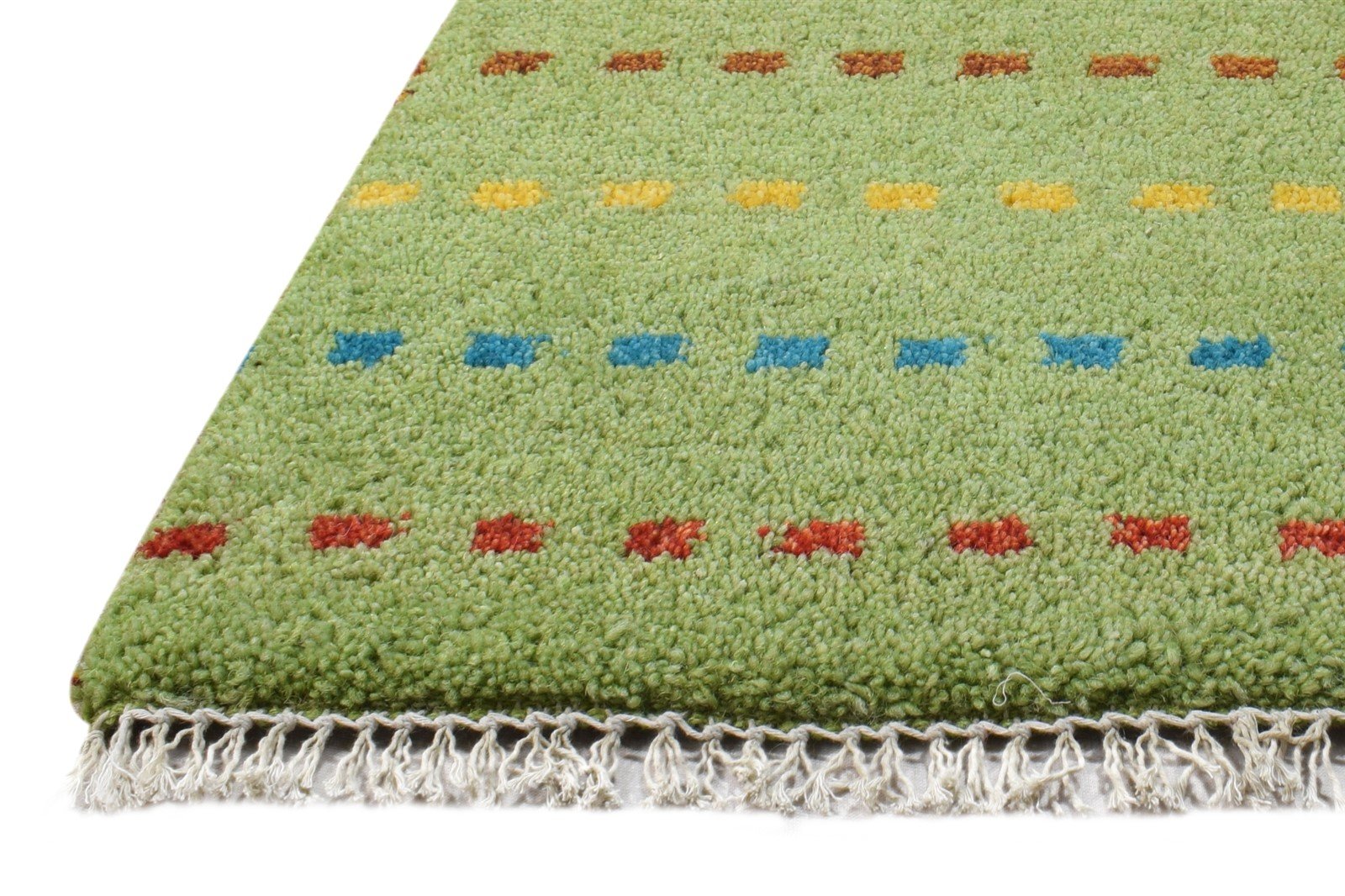 Hand Knotted Green Wool Rug 1' X 2' Southwestern Gabbeh Striped Small Carpet   7865084936341