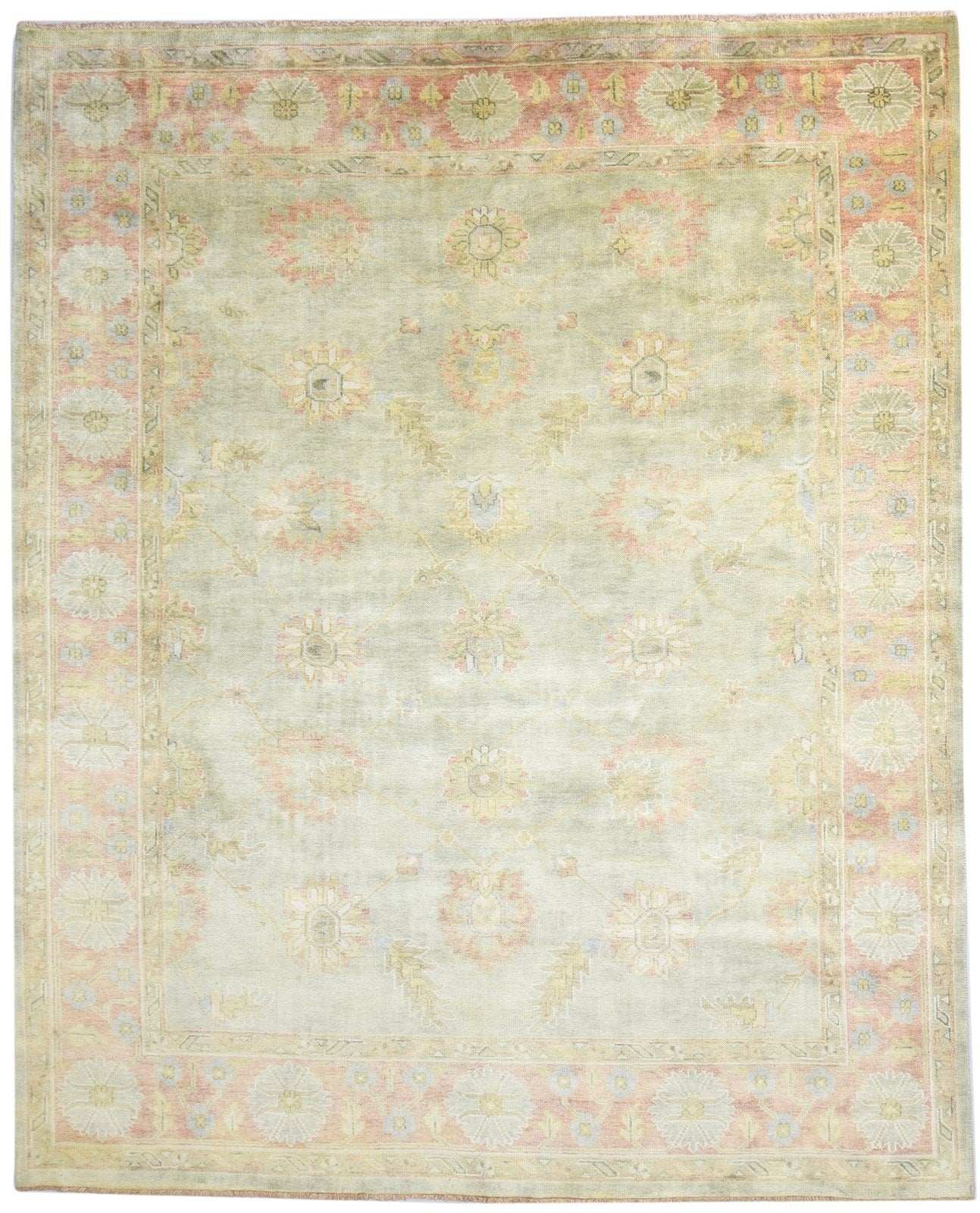 Hand Knotted Green Wool Rug 8' X 10' Persian Oushak Oriental Large Carpet   7865010716821