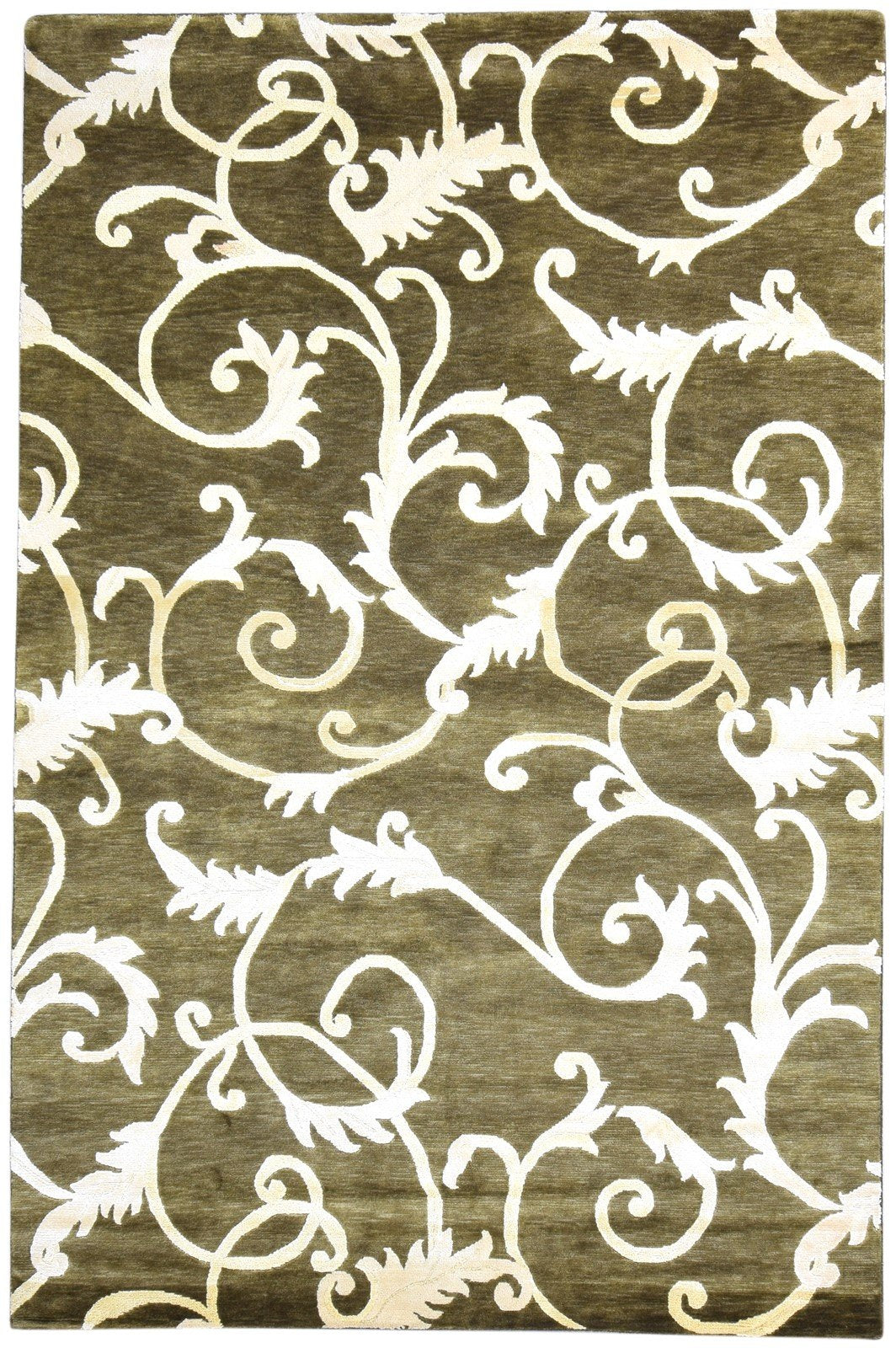Hand Knotted Green Wool / Silk Rug 6X9 Modern French Floral Room Size Carpet   7865096863893