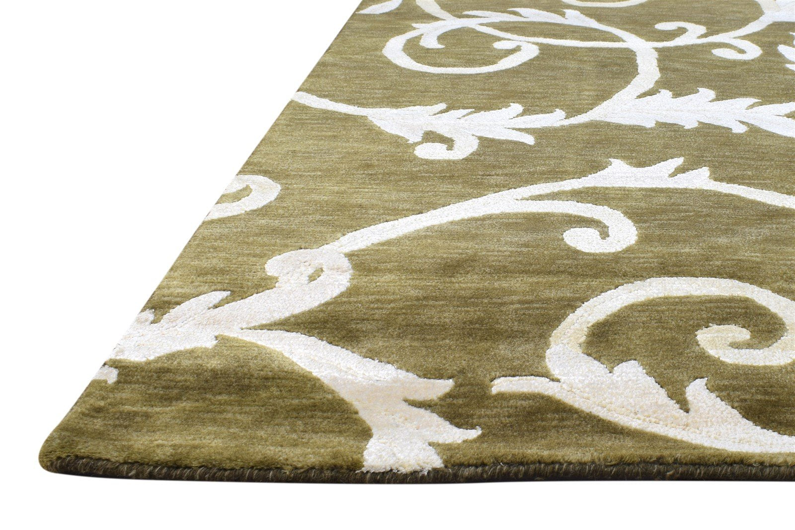 Hand Knotted Green Wool / Silk Rug 6X9 Modern French Floral Room Size Carpet   7865096863893