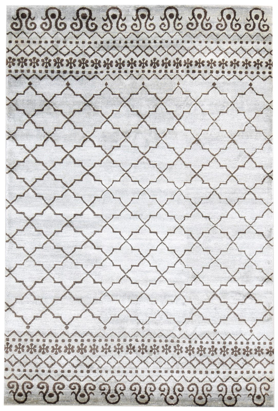 Hand Knotted Grey Silk Rug 6' X 9' Modern Moroccan Scroll Tile Room Size Carpet   7865096437909