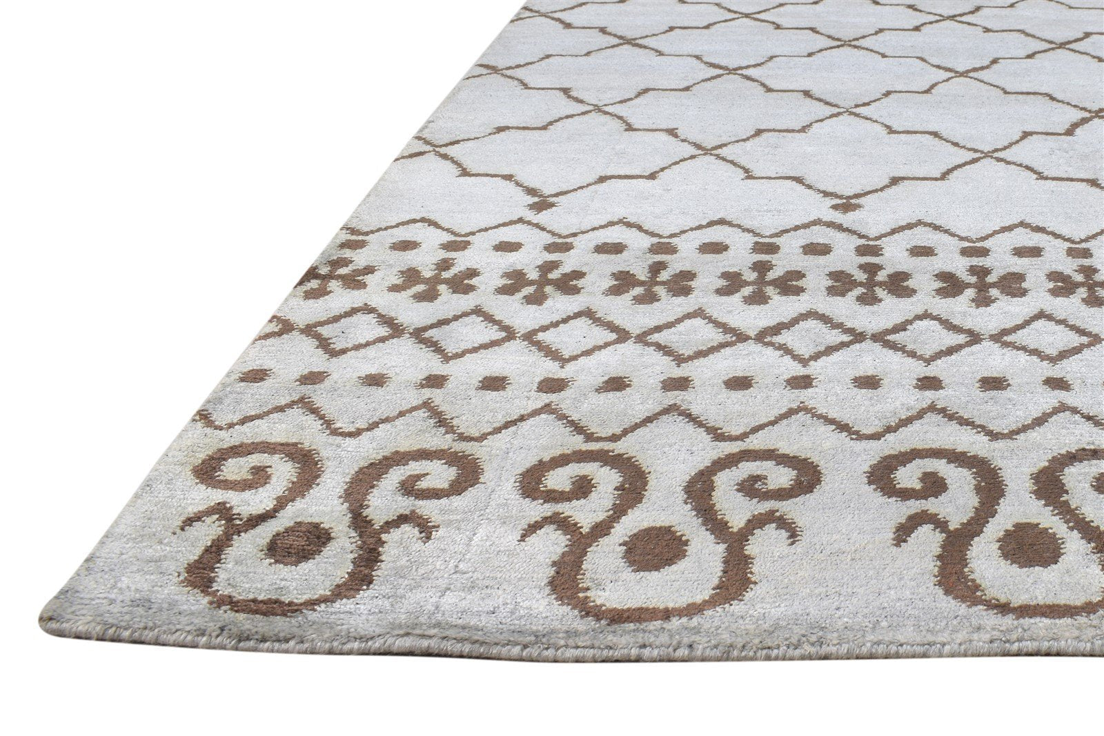 Hand Knotted Grey Silk Rug 6' X 9' Modern Moroccan Scroll Tile Room Size Carpet   7865096437909