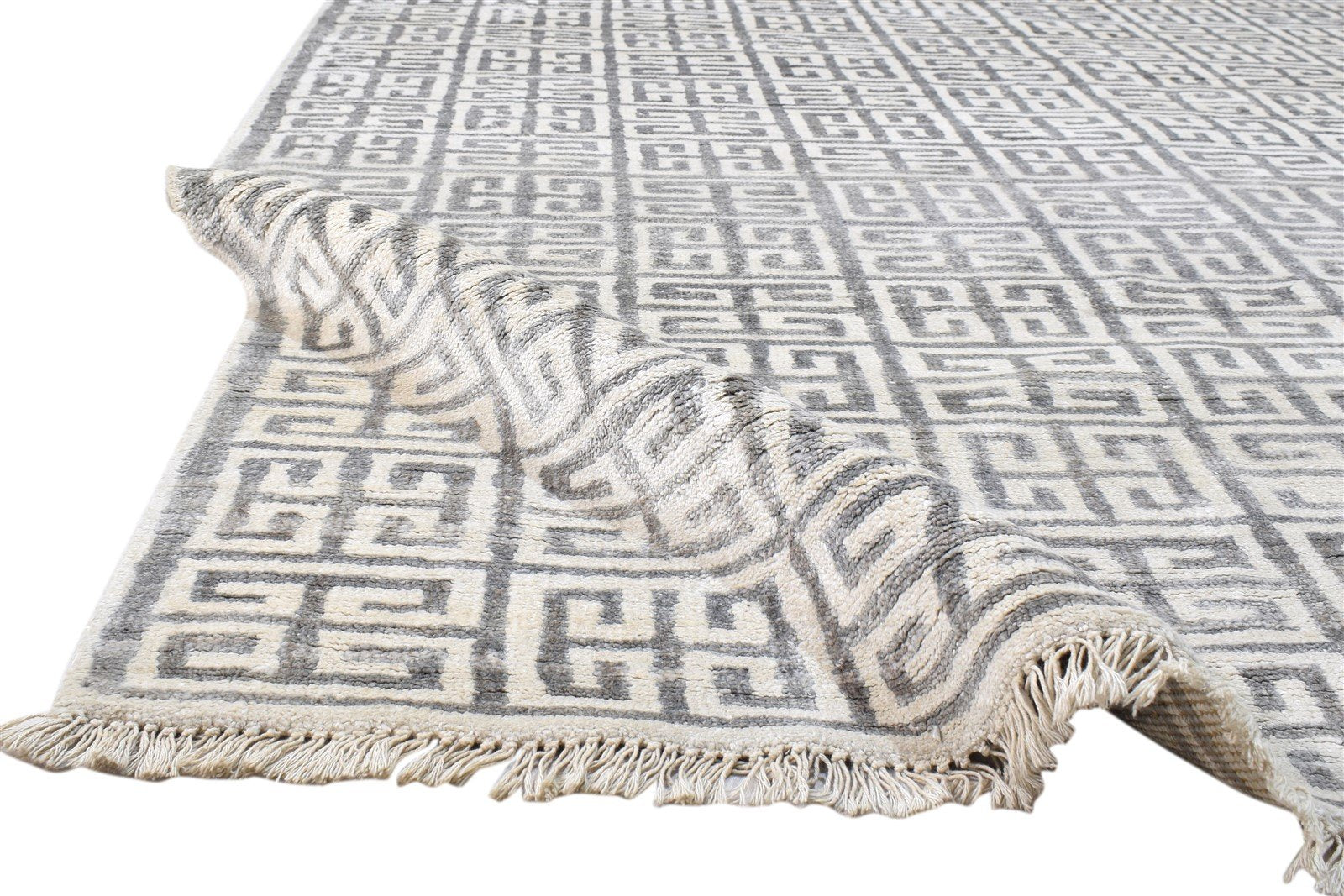 Hand Knotted Grey Silk Rug 6' X 9' Modern Moroccan Trellis Large Carpet   7860694057109