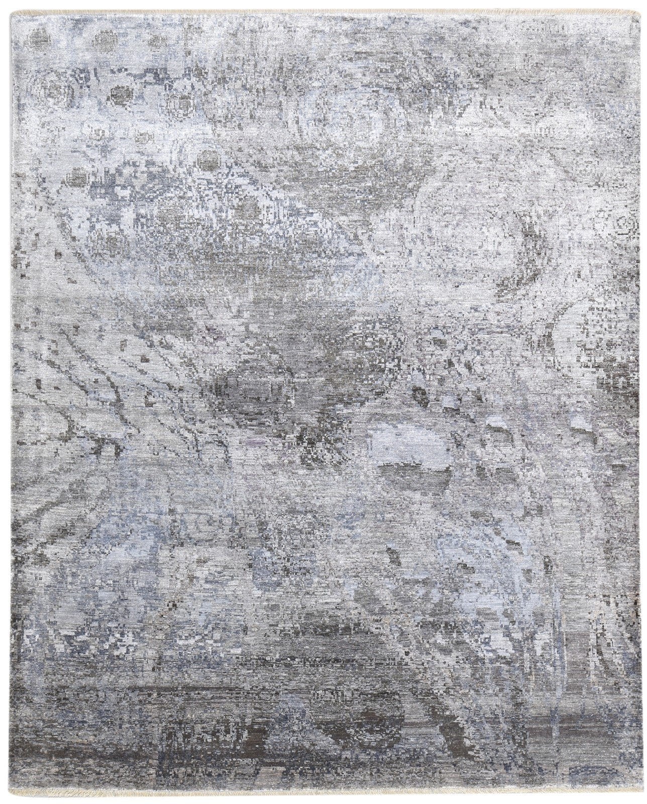 Hand Knotted Grey Silk Rug 8' X 10' Modern Indian Abstract Large Carpet   7864320131221