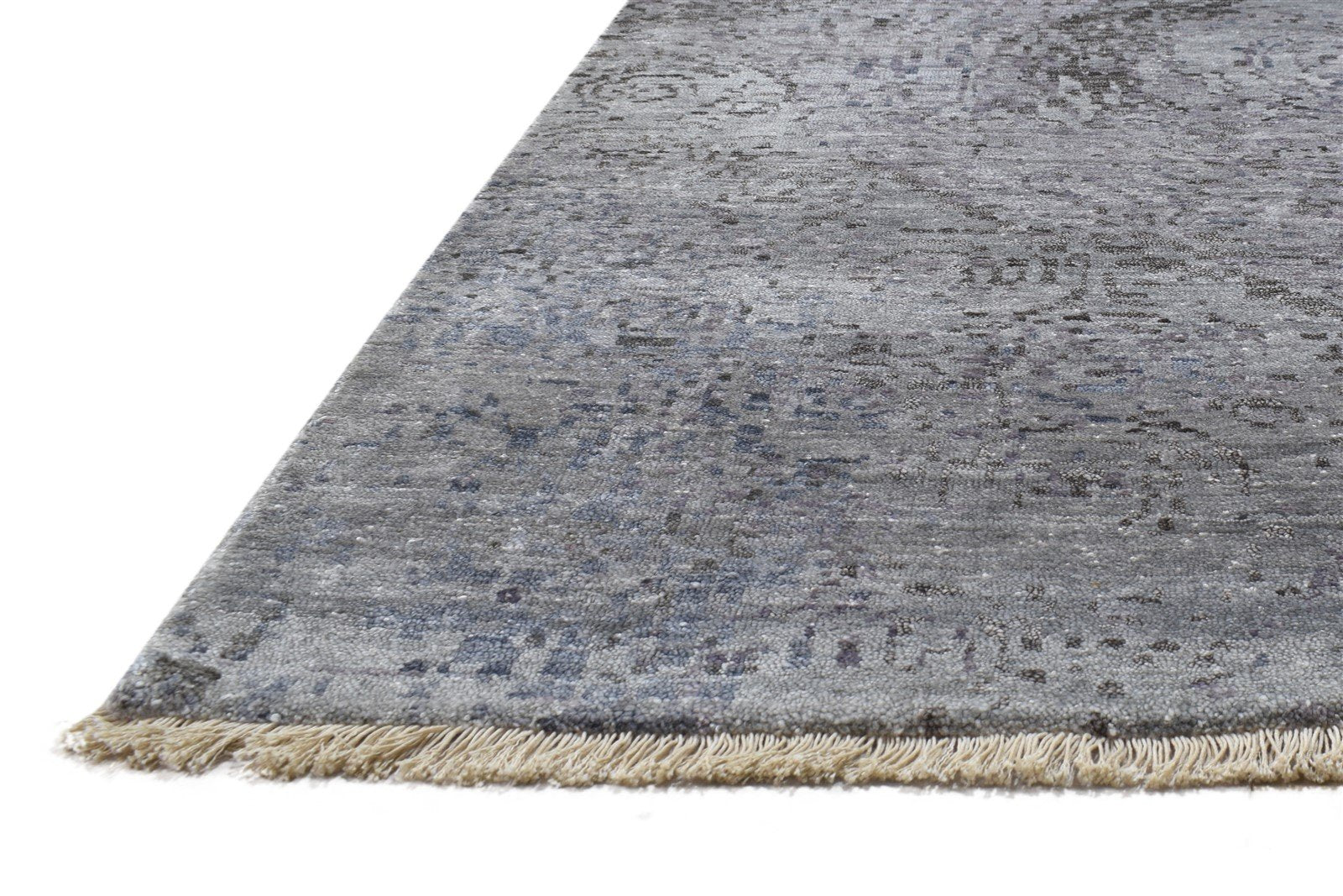 Hand Knotted Grey Silk Rug 8' X 10' Modern Indian Abstract Large Carpet   7864320131221
