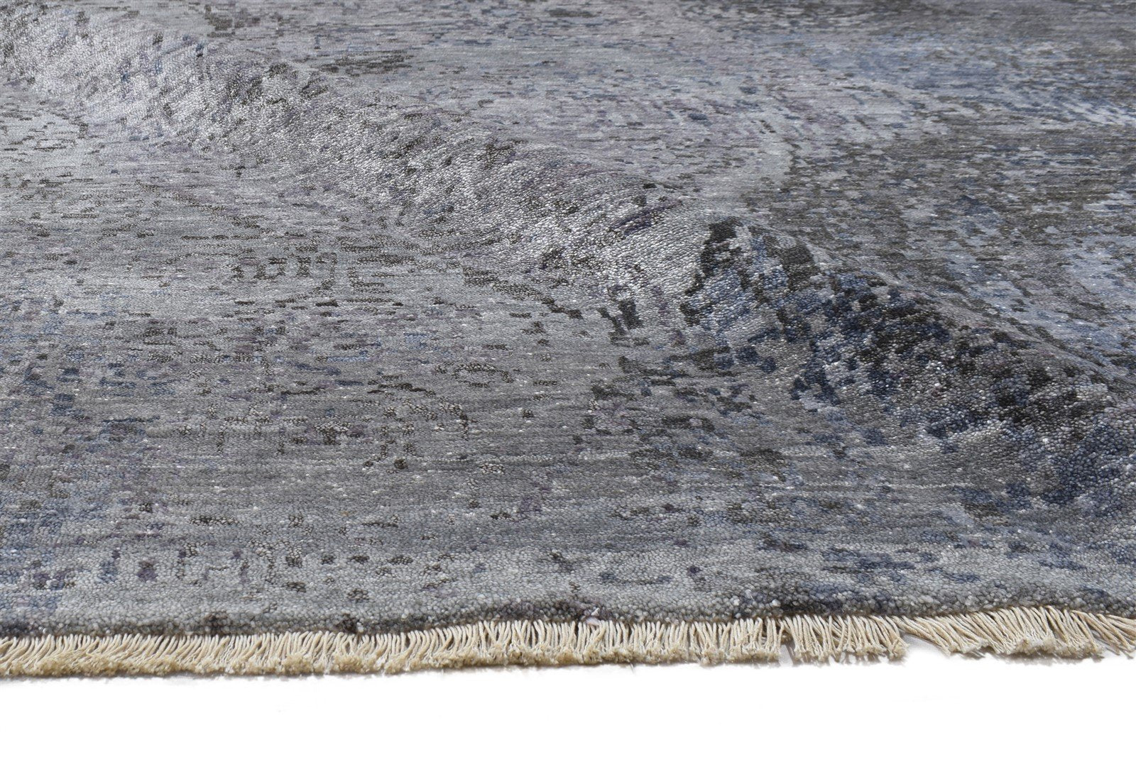 Hand Knotted Grey Silk Rug 8' X 10' Modern Indian Abstract Large Carpet   7864320131221