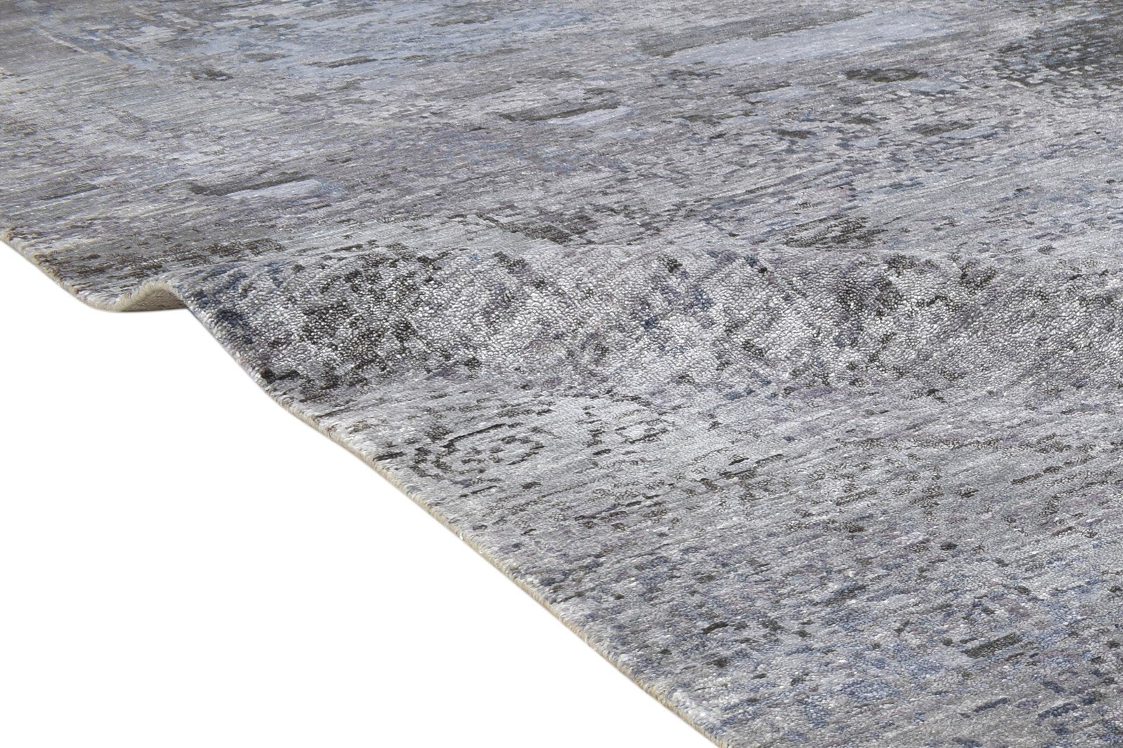Hand Knotted Grey Silk Rug 8' X 10' Modern Indian Abstract Large Carpet   7864320131221