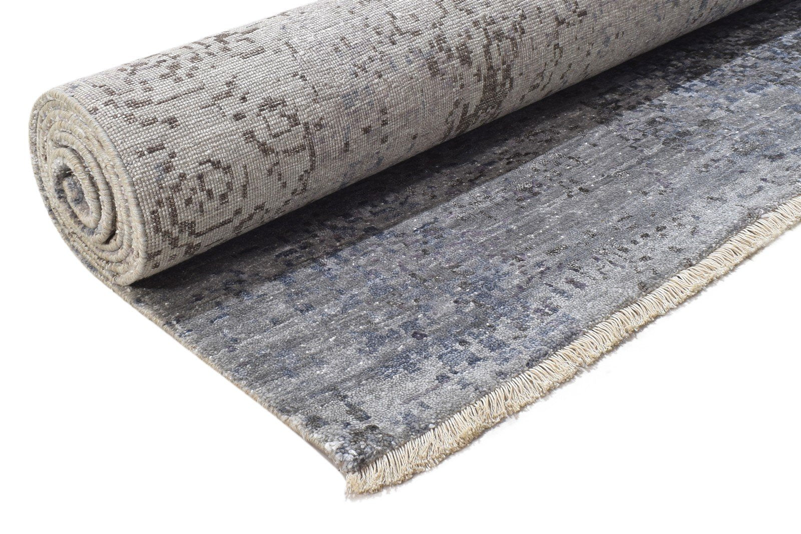 Hand Knotted Grey Silk Rug 8' X 10' Modern Indian Abstract Large Carpet   7864320131221