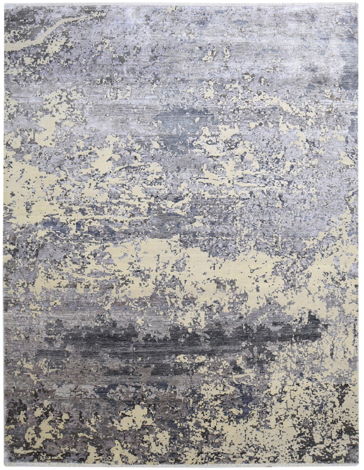 Hand Knotted Grey Silk Rug 9' X 12' Modern Indian Abstract Large Carpet   7864321212565