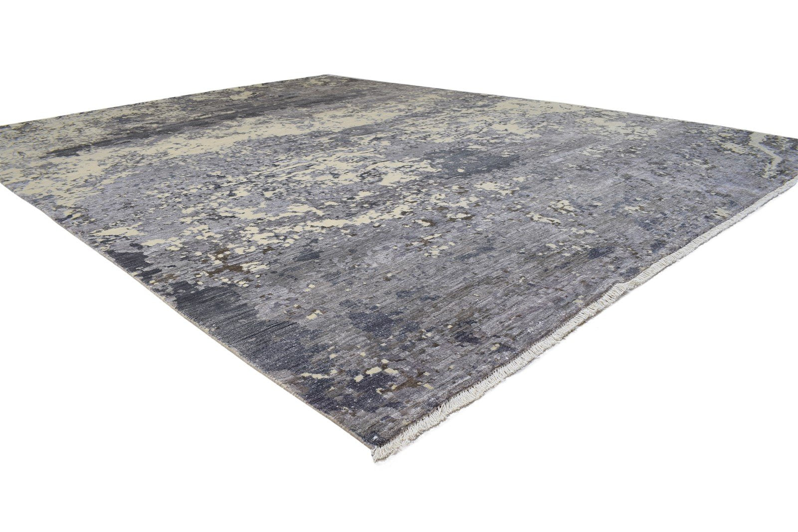 Hand Knotted Grey Silk Rug 9' X 12' Modern Indian Abstract Large Carpet   7864321212565