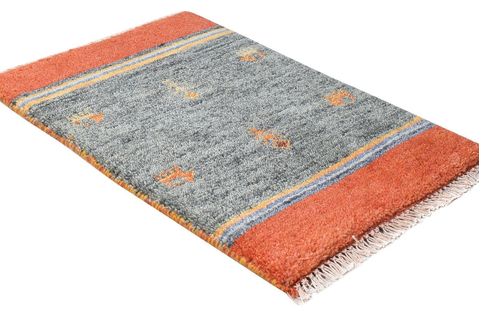 Hand Knotted Grey Wool Rug 1' X 2' Persian Southwestern Tribal Small Carpet   7865180749973