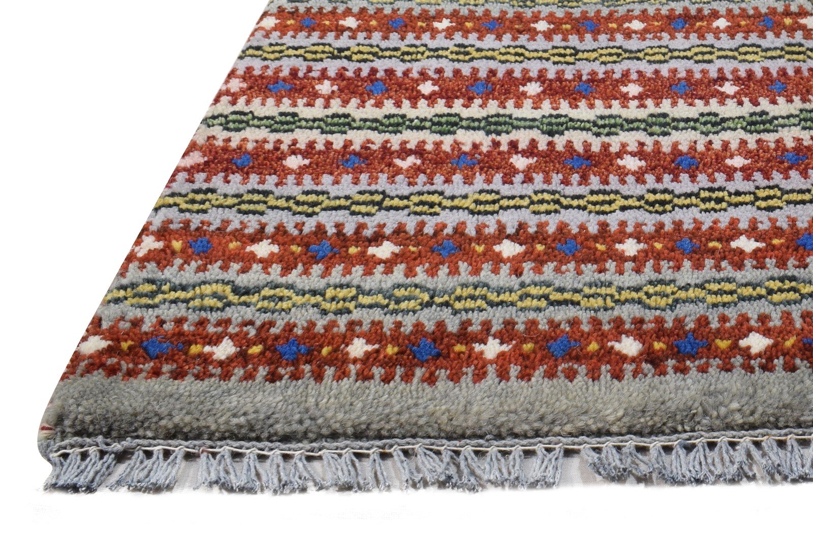 Hand Knotted Grey Wool Rug 1' X 2' Southwestern Gabbeh Tribal Small Carpet   7865099976853