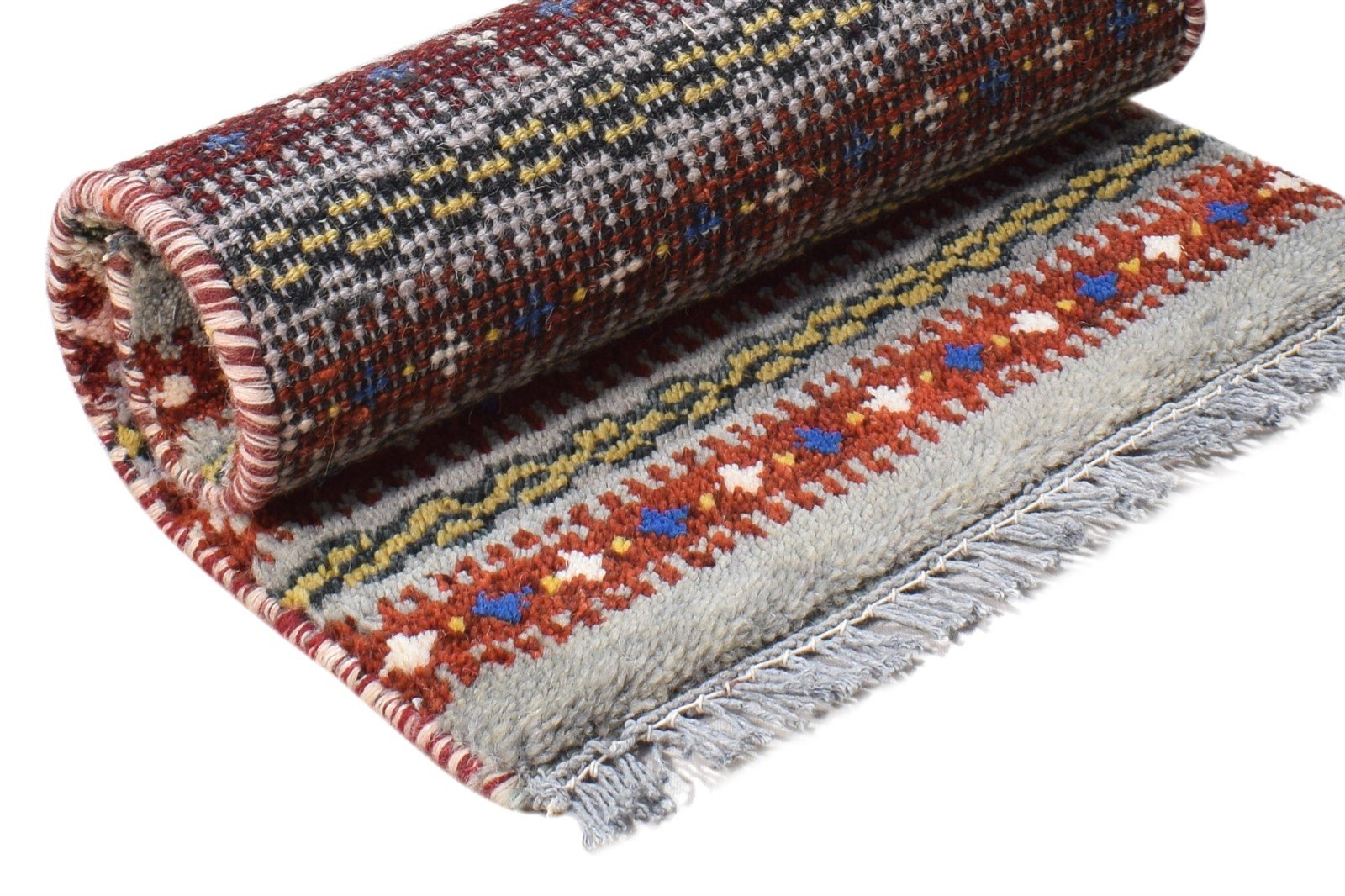 Hand Knotted Grey Wool Rug 1' X 2' Southwestern Gabbeh Tribal Small Carpet   7865099976853
