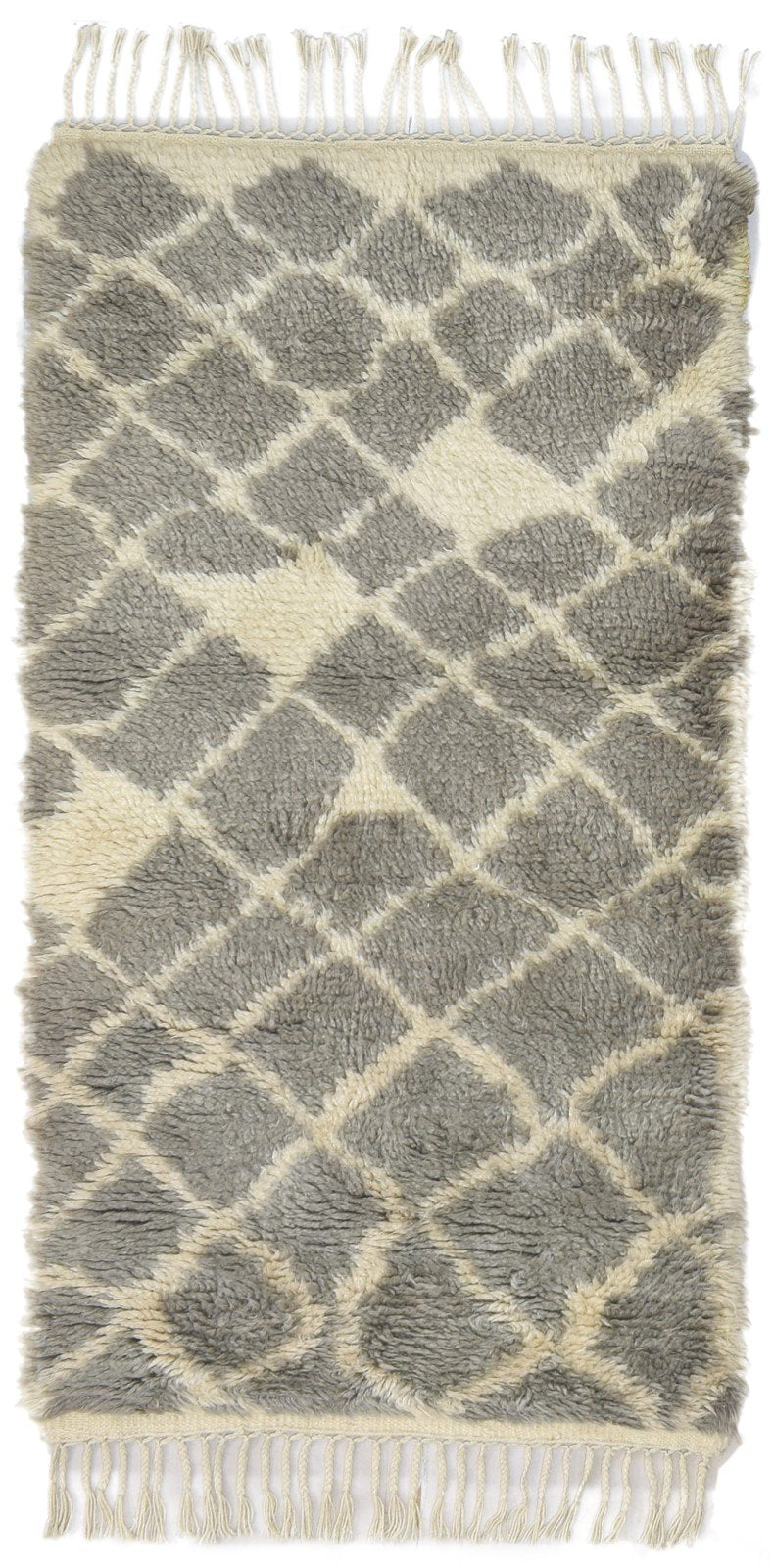 Hand Knotted Grey Wool Rug 3' X 5' Shag Moroccan Geometric Small Carpet   7864091508885