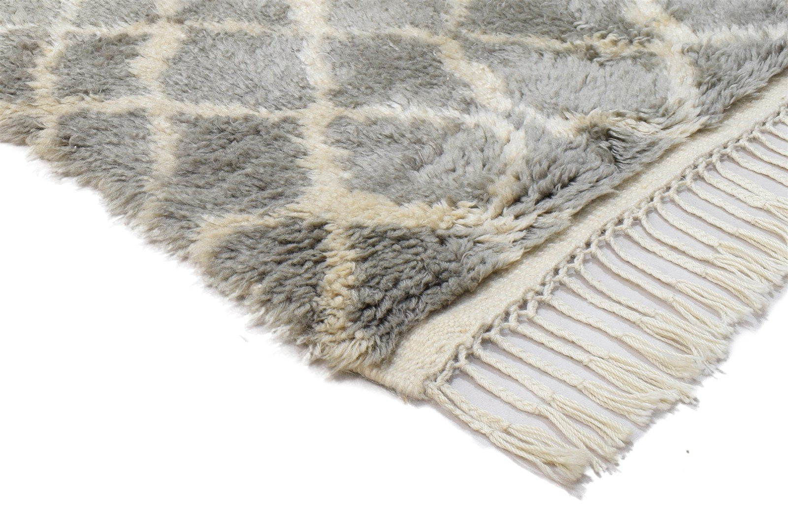 Hand Knotted Grey Wool Rug 3' X 5' Shag Moroccan Geometric Small Carpet   7864091508885