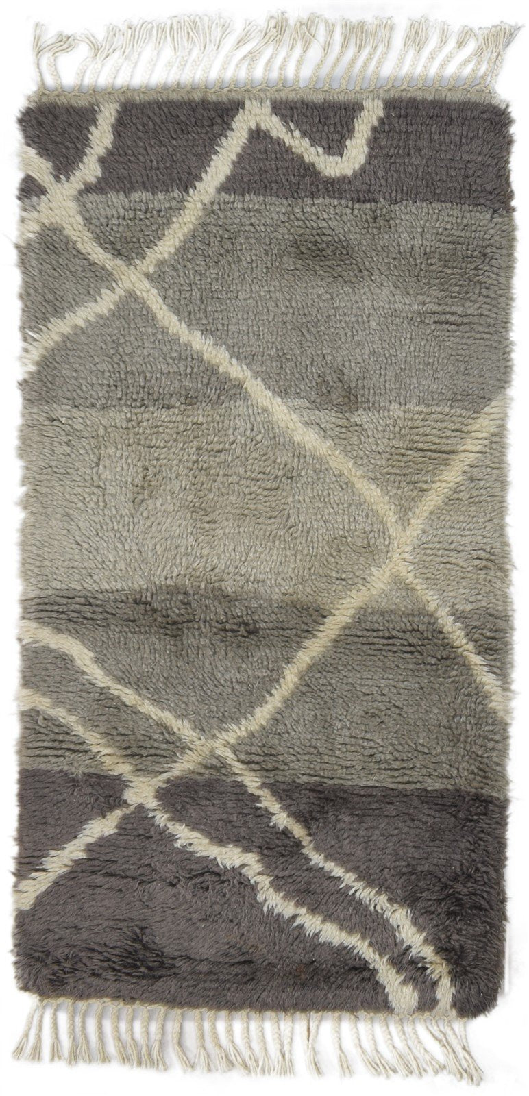 Hand Knotted Grey Wool Rug 3' X 5' Shag Moroccan Geometric Small Carpet   7864091902101