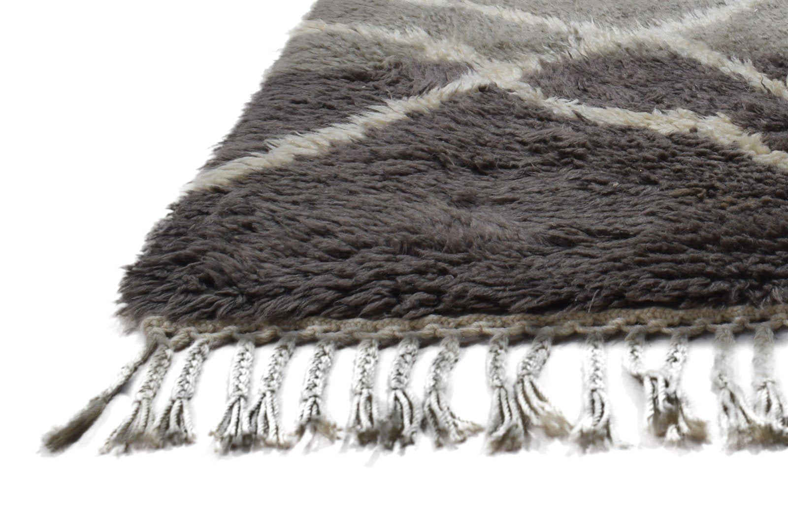 Hand Knotted Grey Wool Rug 3' X 5' Shag Moroccan Geometric Small Carpet   7864091902101