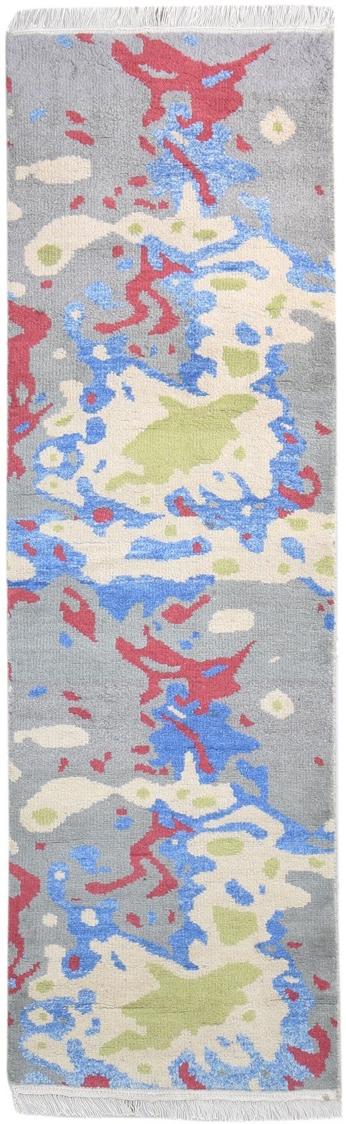 Hand Knotted Grey Wool Rug 3' X 9' Modern American Abstract Small Runner   7865149784213