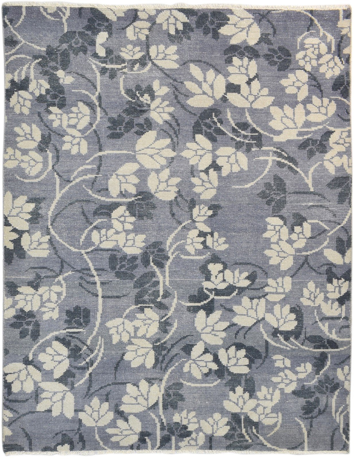 Hand Knotted Grey Wool Rug 5' X 6' Persian Indian Floral Room Size Carpet   7860678754453