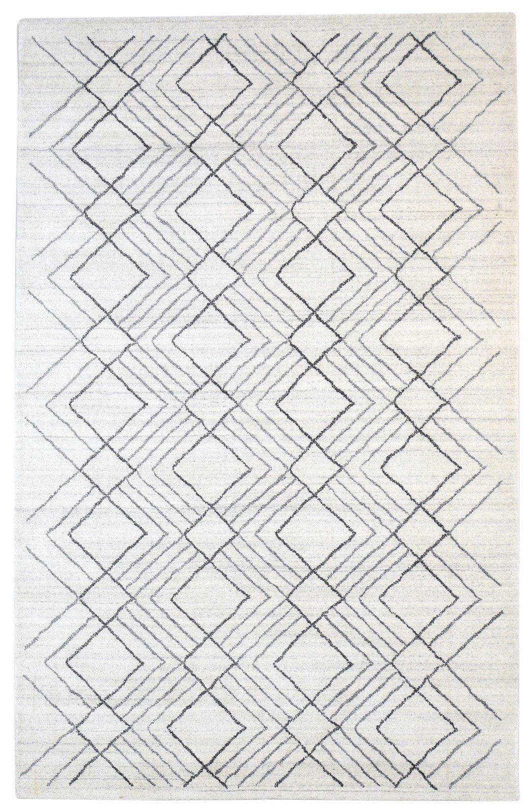 Hand Knotted Grey Wool Rug 5' X 8' Modern Moroccan Geometric Room Size Carpet   7864771543189