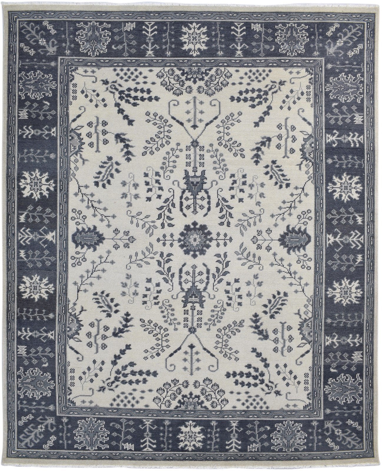 Hand Knotted Grey Wool Rug 8' X 10' Persian Sarouk-Indian Oriental Large Carpet   7860688584853