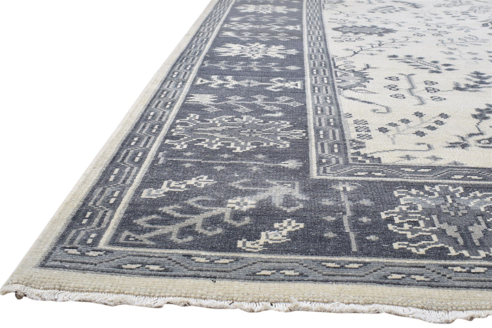 Hand Knotted Grey Wool Rug 8' X 10' Persian Sarouk-Indian Oriental Large Carpet   7860688584853