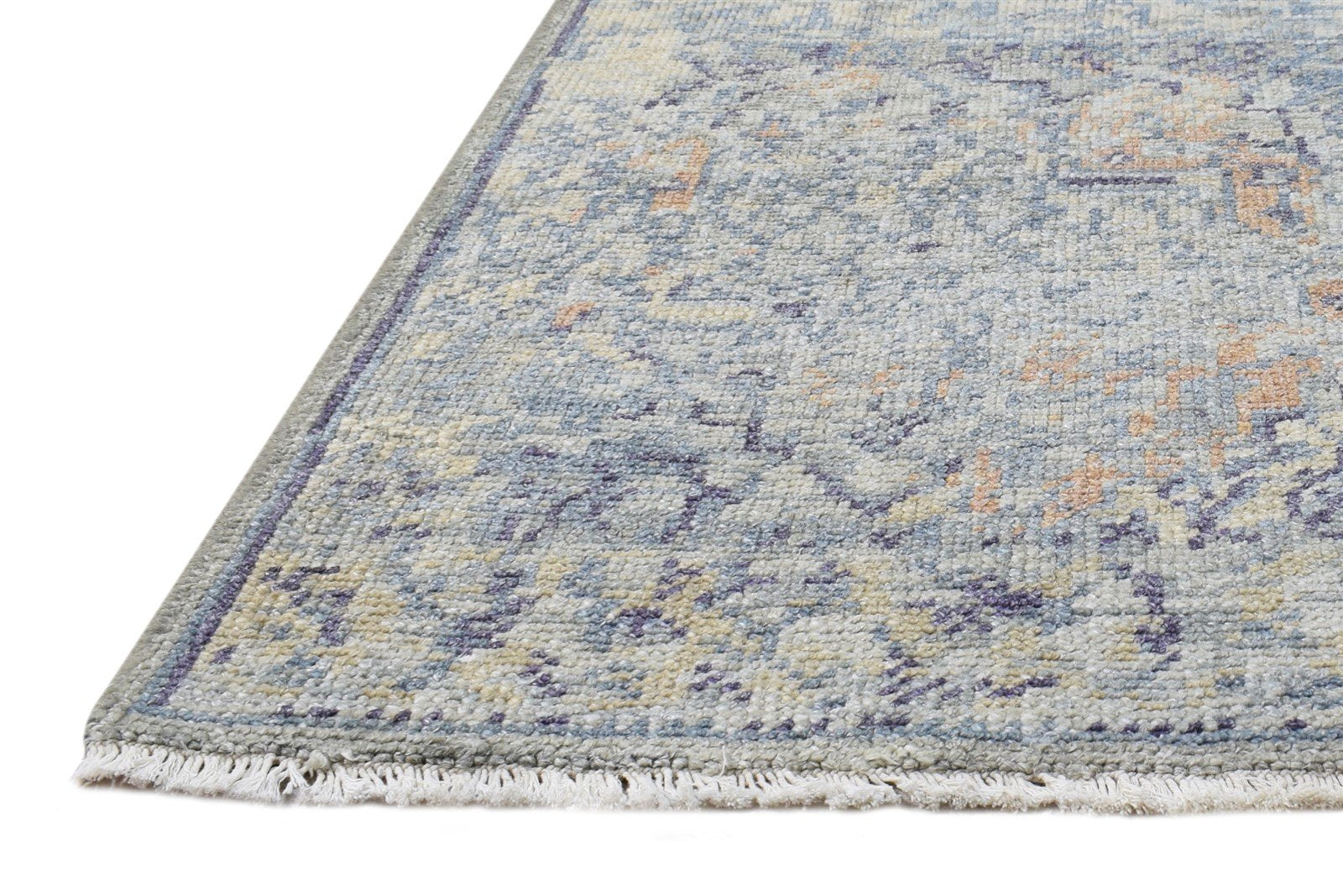 Hand Knotted Grey Wool Silk Rug 2X3 Modern Heriz-Indian Abstract Small Carpet   7865144148117