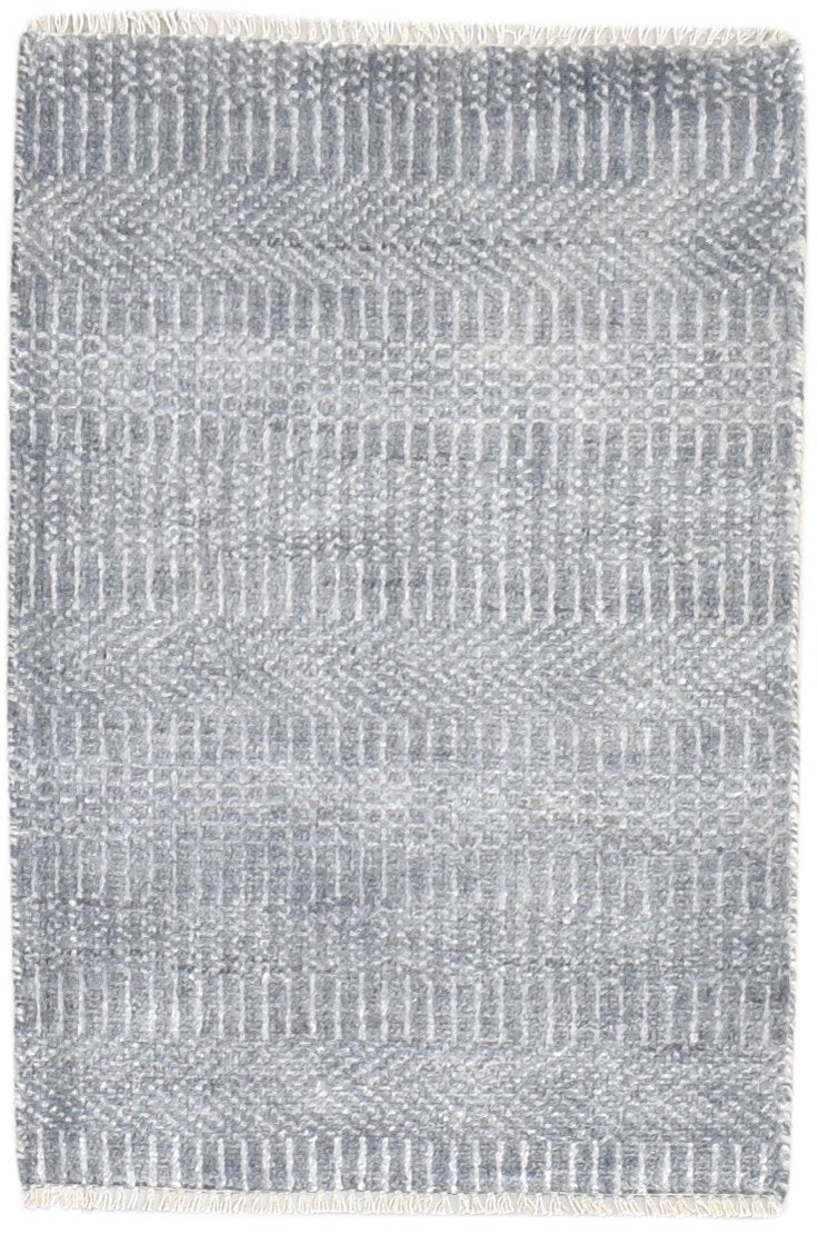 Hand Knotted Grey Wool / Silk Rug 2X3 Modern Scandinavian Grass Trellis Small   7864197152917