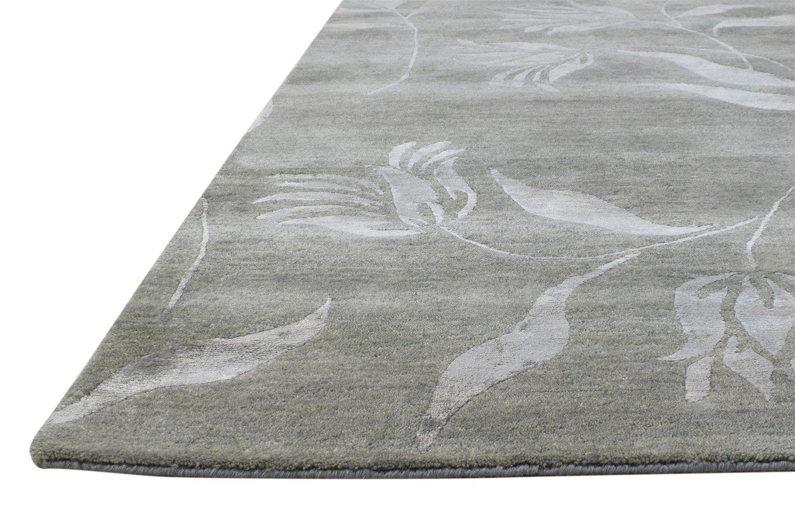 Hand Knotted Grey Wool / Silk Rug 6' X 9' Modern French Floral Room Size Carpet   7865071337621