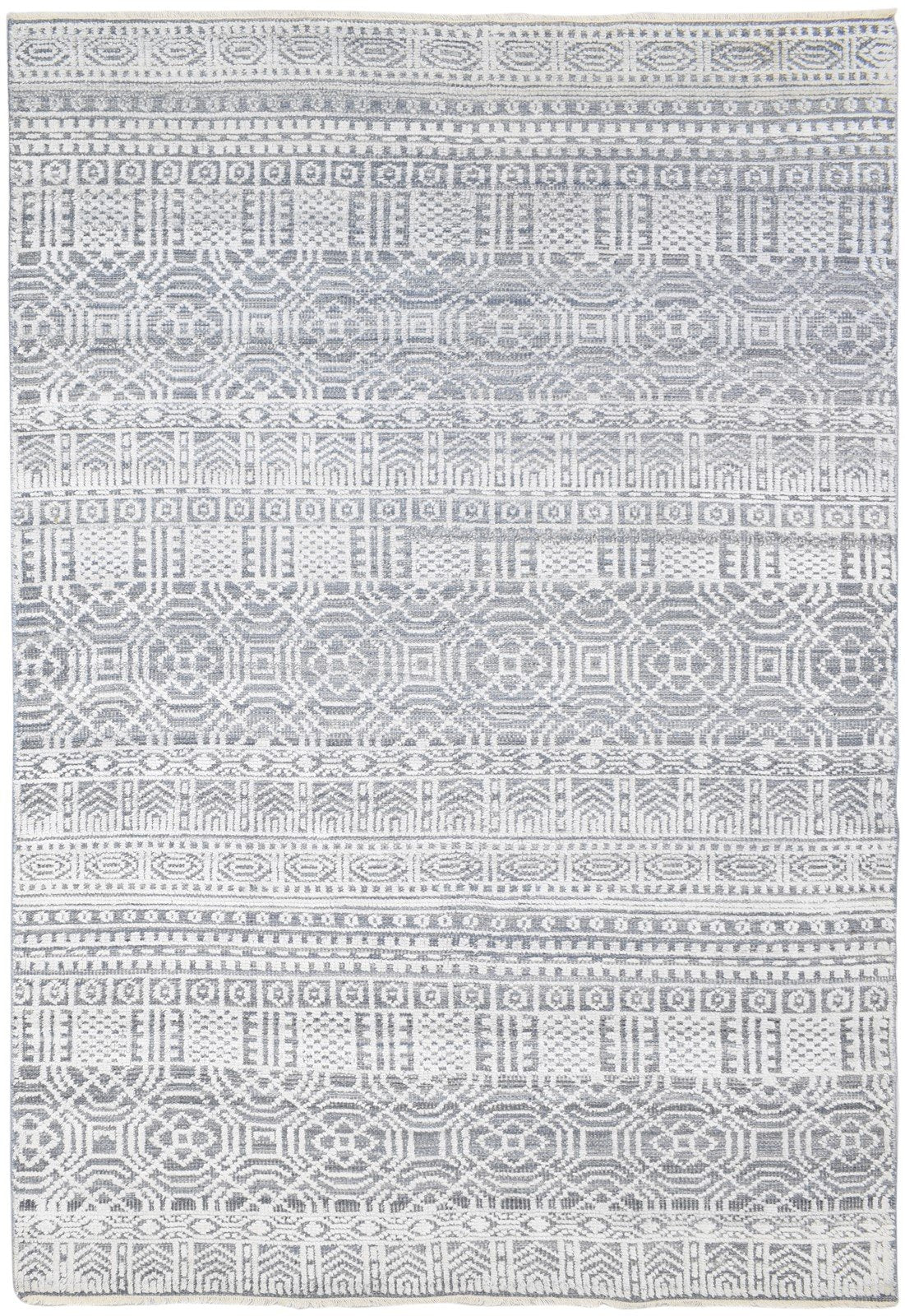 Hand Knotted Grey Wool Silk Rug 6X9 Modern Indian Geometric Room Size Carpet   7864081416341