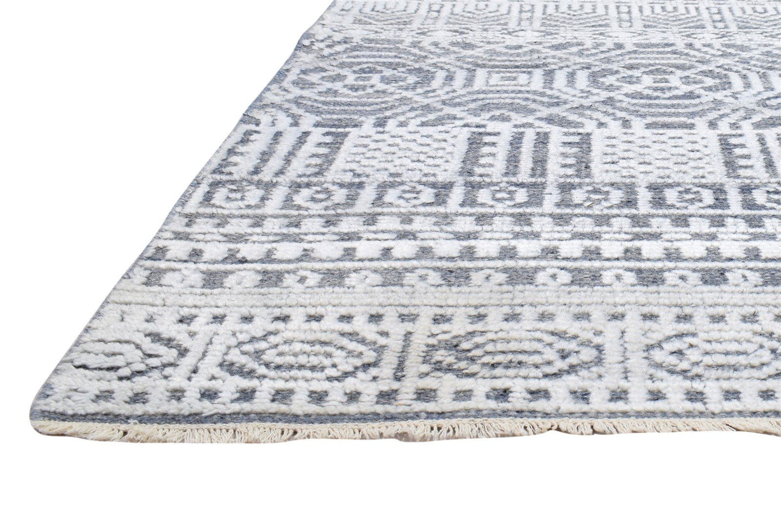 Hand Knotted Grey Wool Silk Rug 6X9 Modern Indian Geometric Room Size Carpet   7864081416341